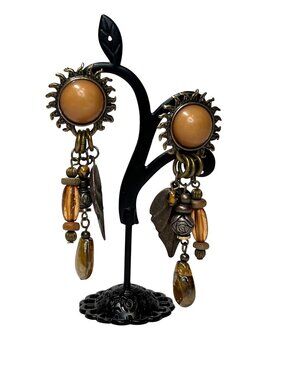 Dangle earrings, BOHO style, sunburst, stones, charms